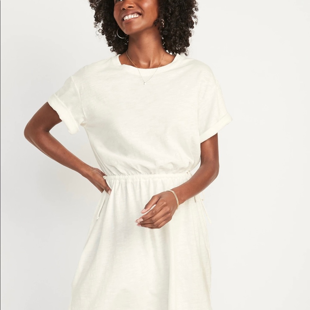 NWT Old Navy Off White Short-Sleeve Slub-Knit Mini T-Shirt Dress (x2 - 1 S, 1 M)